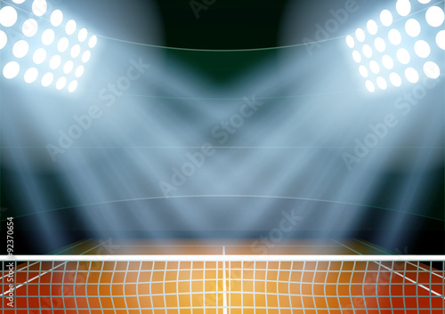 Background for posters night tennis stadium in the spotlight. 