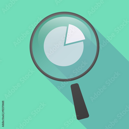 Long shadow magnifier icon with a pie chart