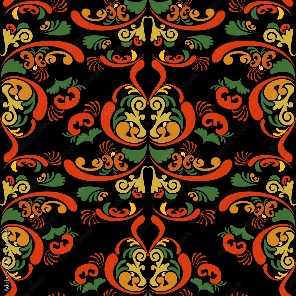 Repeatable Khokhloma Stylized Background Repeatable Khokhloma Stylized Background