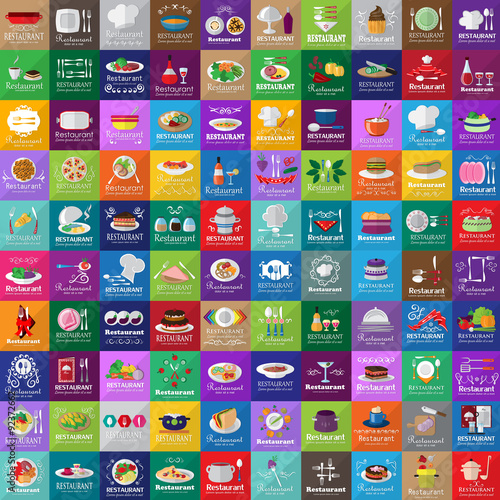Restaurant Flat Icons Set: Vector Illustration, Graphic Design
