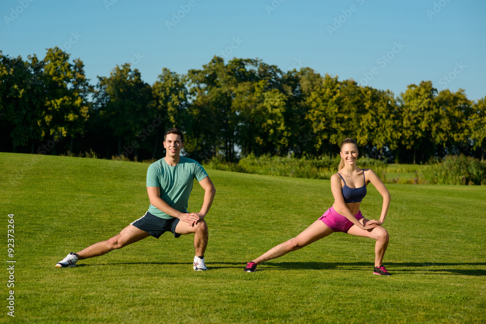 Sports trainers show the exercises. Sports trainers show the exercises.