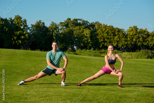 Sports trainers show the exercises.