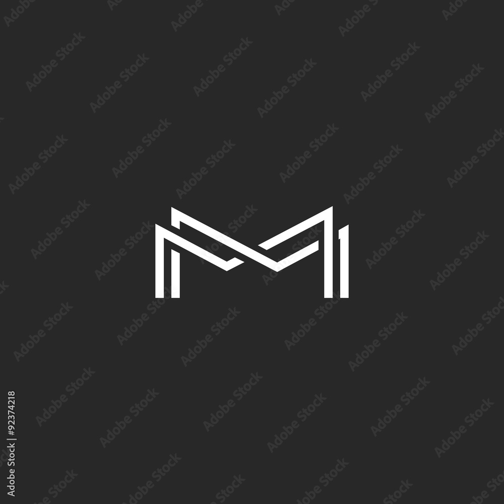 Letter M monogram logo, overlapping thin line black and white design elements, template wedding invitation emblem or business card symbol Letter M monogram logo, overlapping thin line black and white design elements, template wedding invitation emblem or business card symbol