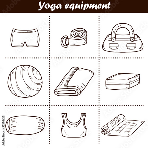 Set of yoga equipment icons