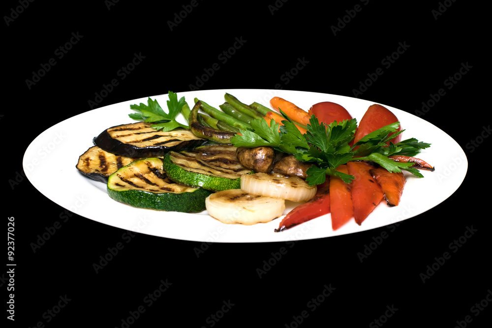 Photo of grilled vegetables on a white plate Photo of grilled vegetables on a white plate