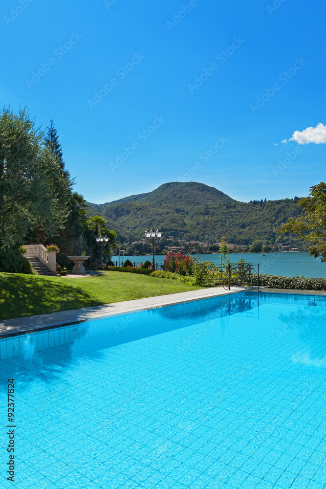beautiful swimming pool overlooking the lake