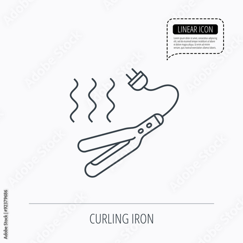 Curling iron icon. Hairstyle electric tool sign.