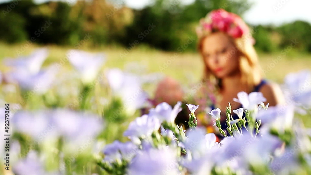 beautiful young girl collects bouquet of wildflowers HD beautiful young girl collects bouquet of wildflowers HD