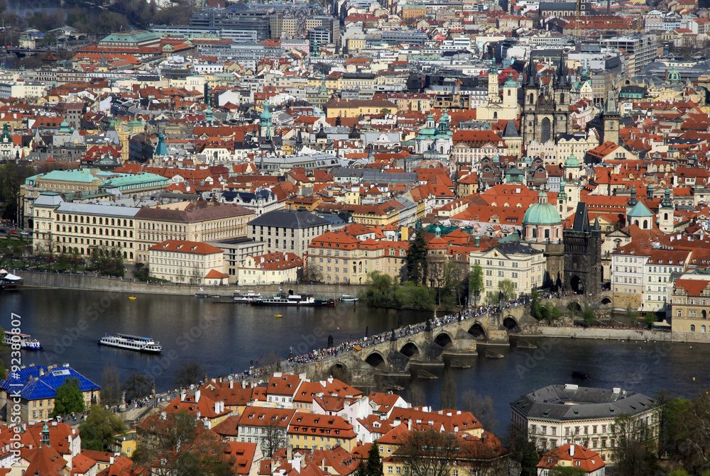 Aerial view to the historical center of Prague, Czech republic a