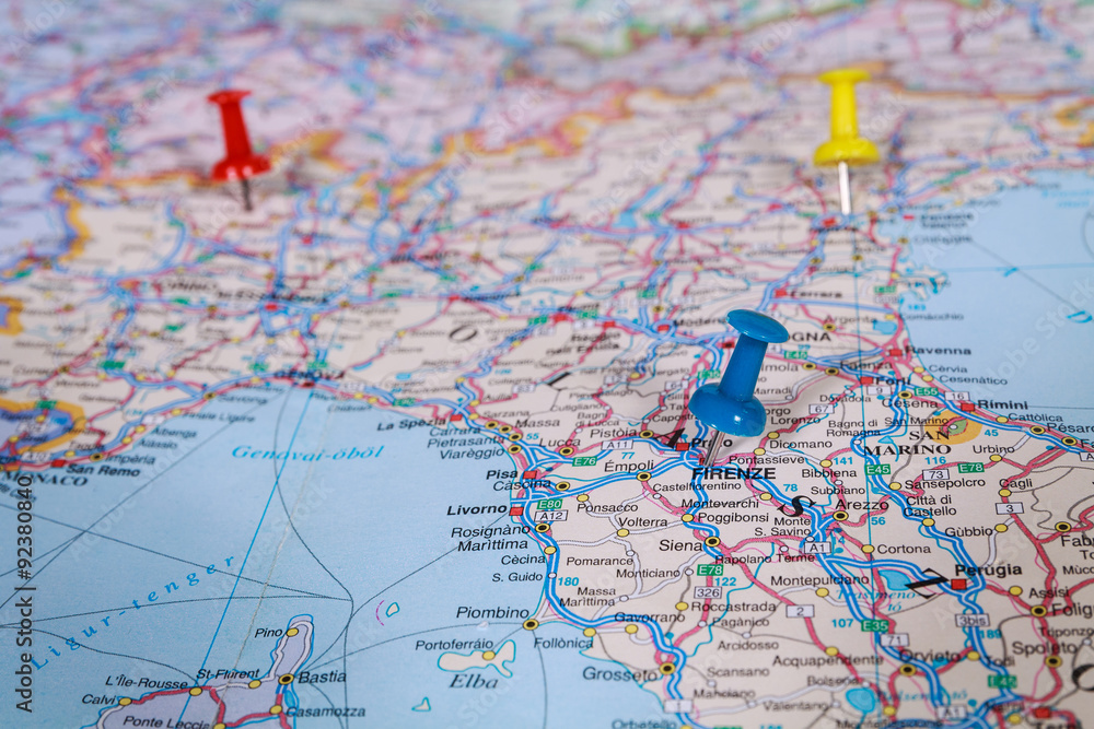 Push pin marked on a map Push pin marked on a map