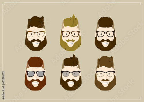 Hipster style bearded man, character set collection.