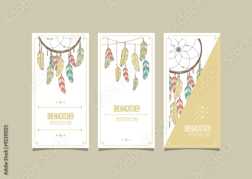Dream catcher hipster set of cards. Vector illustration.