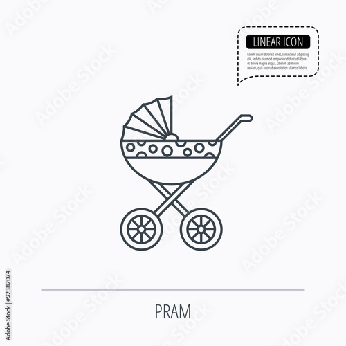Pram icon. Newborn stroller sign.
