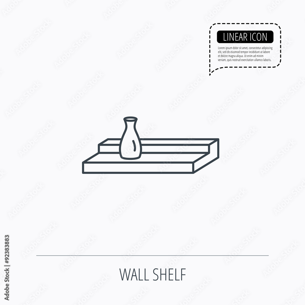 Wall shelf icon. Bookshelf with vase sign. Wall shelf icon. Bookshelf with vase sign.