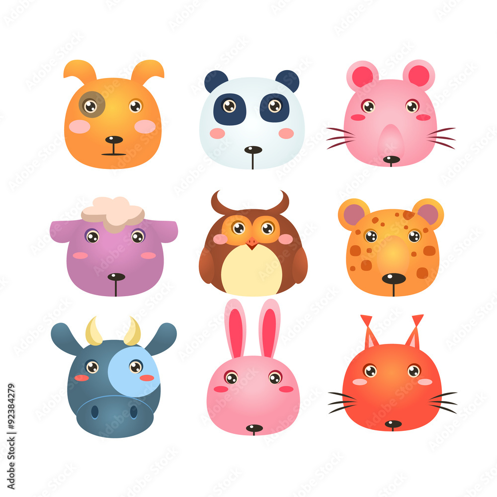 Set of Cartoon Animal Head Icons Set of Cartoon Animal Head Icons