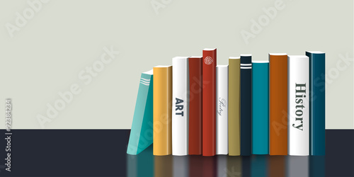 Book shelf. Realistic 3D Vector illustration. Color design. Bookstore indoor.