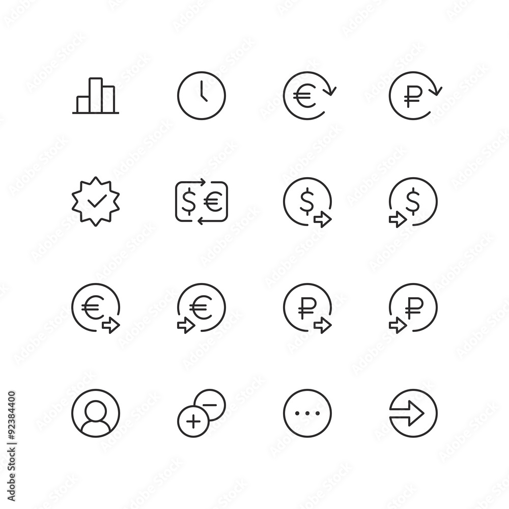 Outline ecommerce & finance vector icons for web and mobile. Thin 2 pixel stroke