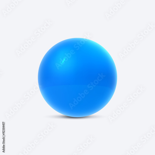 3D glossy plastic blue sphere.Vector, isolated on white.