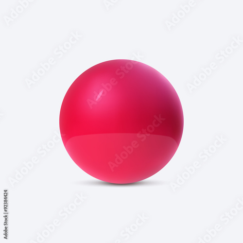 3D glossy plastic red sphere.Vector, isolated on white.