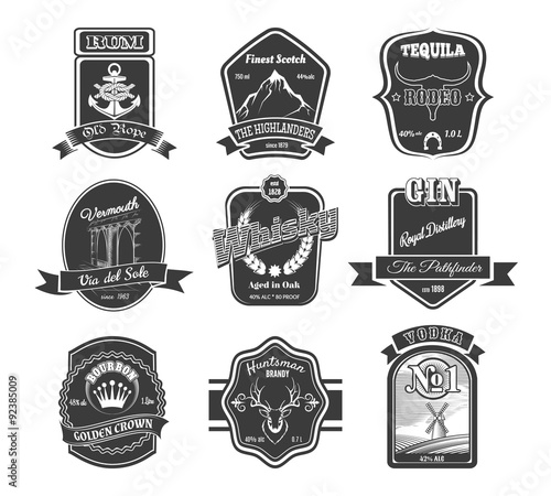 Vector set of vintage alcohol labels
