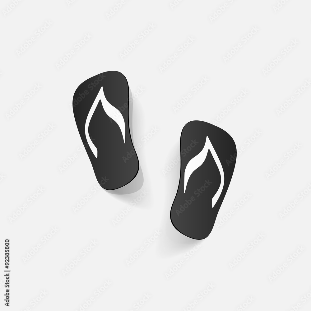Realistic paper sticker: beach flip flops Realistic paper sticker: beach flip flops