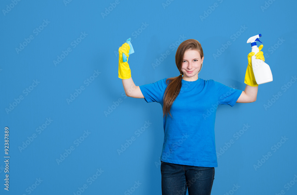 Maid cleaning woman with cleaning spray bottle. Cleaning service Maid cleaning woman with cleaning spray bottle. Cleaning service