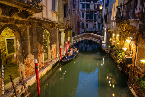 view into a small canal in Venice at night, Italy, Europe © jiduha