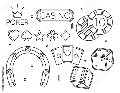 Vector set of casino and poker club line icons