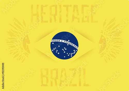 Abstract historycal design - heritage of Brazil. Two Indians on background of Brazilian flag. Vector eps 10