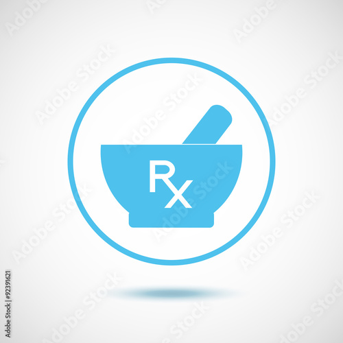Rx and mortar and pestle - vector icon.