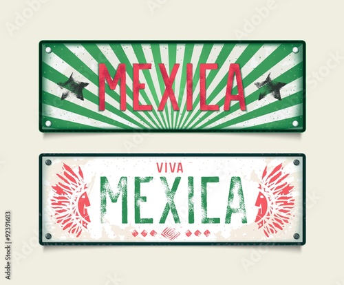 Two signboard of the ancient tribe - Mexica, in style car plates. Vector eps 10