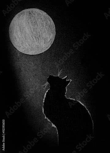 black cat and the moon round