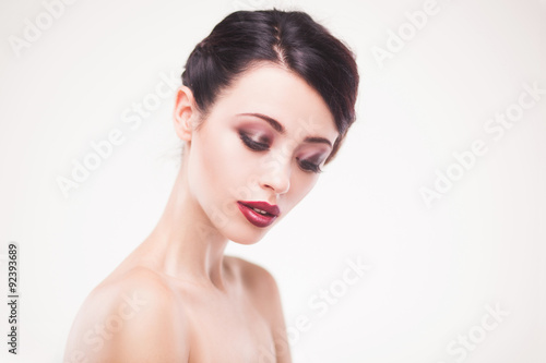 portrait of beautiful woman model with fresh daily makeup