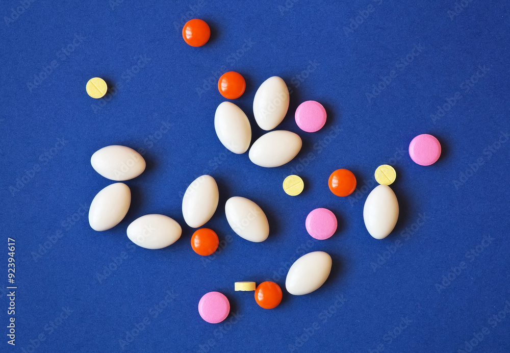 Medicine pills on blue background. Medicine pills on blue background.