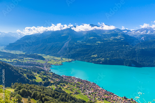 Aerial view of Brienzer lake and the Brienz city