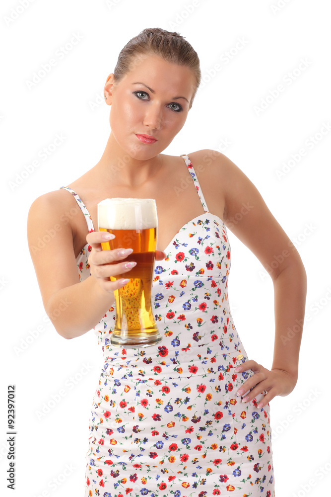Beautiful woman holding glass of beer Beautiful woman holding glass of beer