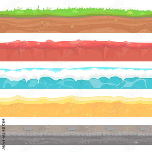 Seamless grounds, soils and land vector set for UI games.