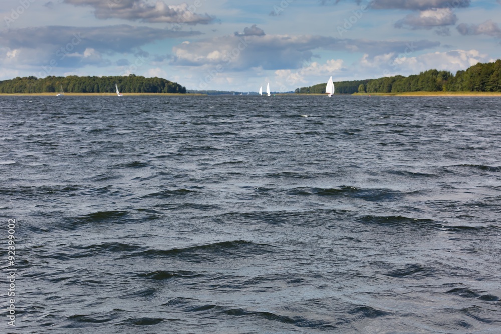 Lake landscape with yachts