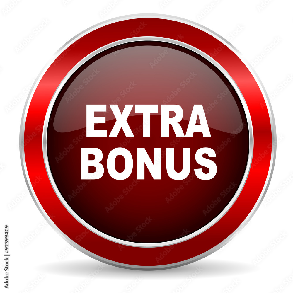 extra bonus red circle glossy web icon, round button with metallic border