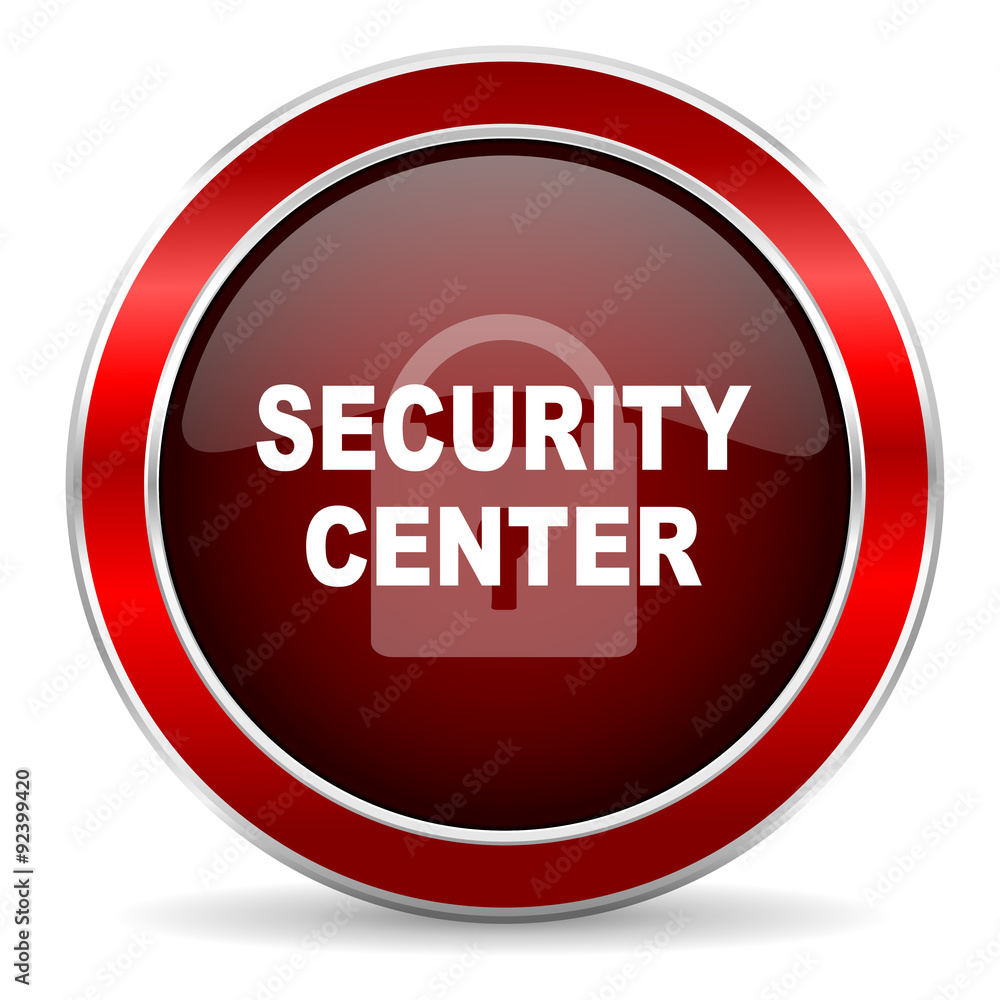 security center red circle glossy web icon, round button with metallic border security center red circle glossy web icon, round button with metallic border