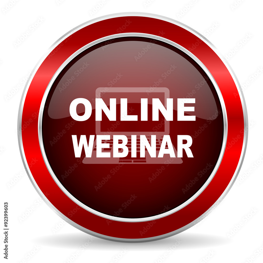 online webinar red circle glossy web icon, round button with metallic border online webinar red circle glossy web icon, round button with metallic border