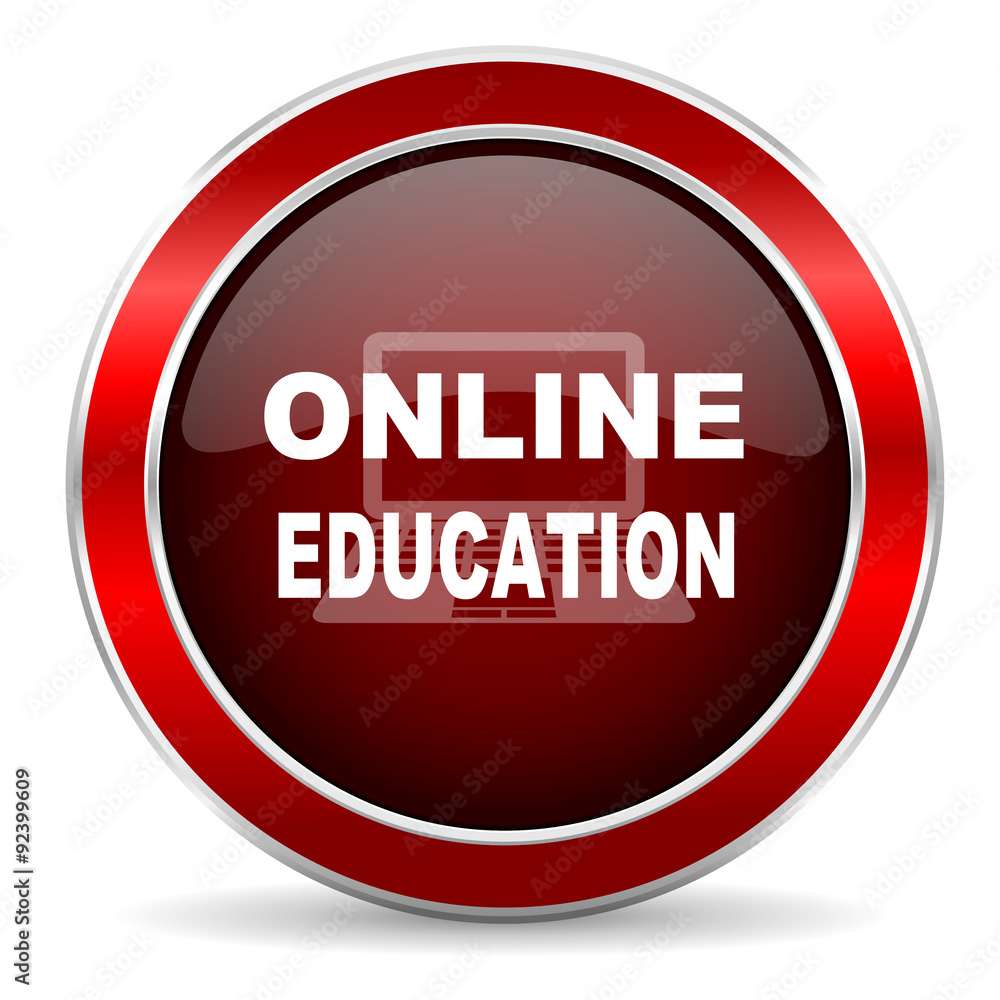 online education red circle glossy web icon, round button with metallic border online education red circle glossy web icon, round button with metallic border