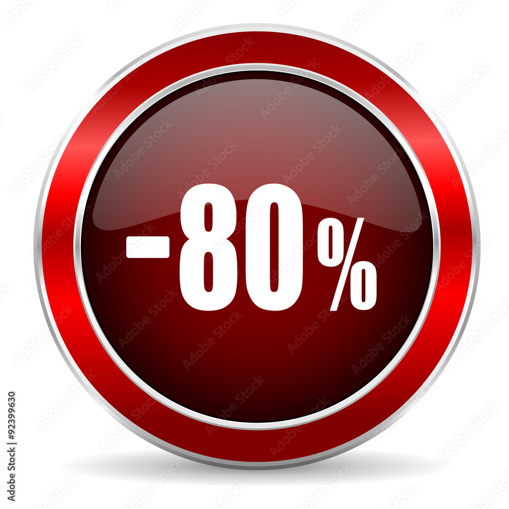 80 percent sale retail red circle glossy web icon, round button with metallic border 80 percent sale retail red circle glossy web icon, round button with metallic border