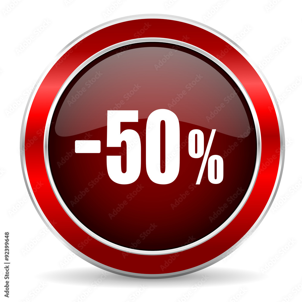 50 percent sale retail red circle glossy web icon, round button with metallic border 50 percent sale retail red circle glossy web icon, round button with metallic border