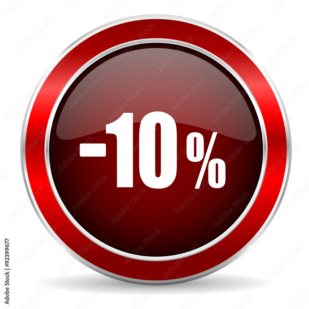 10 percent sale retail red circle glossy web icon, round button with metallic border 10 percent sale retail red circle glossy web icon, round button with metallic border
