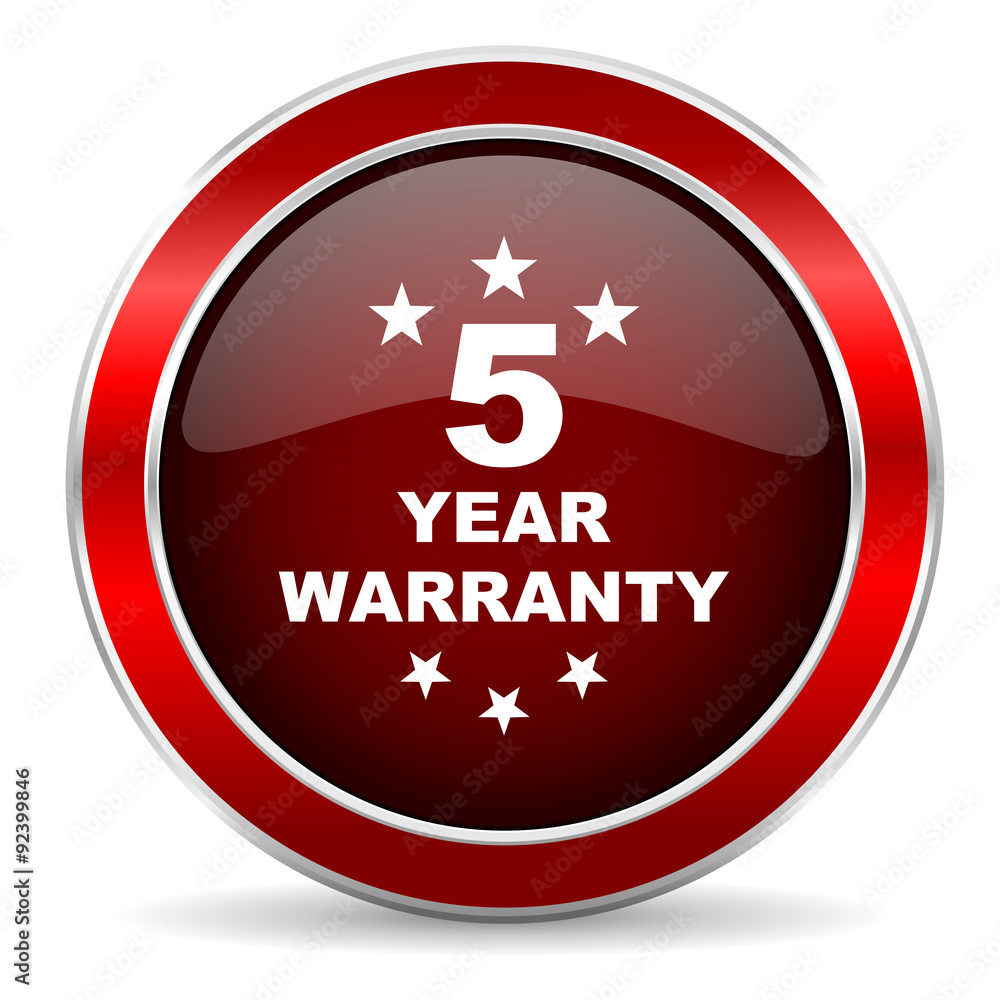 warranty guarantee 5 year red circle glossy web icon, round button with metallic border warranty guarantee 5 year red circle glossy web icon, round button with metallic border