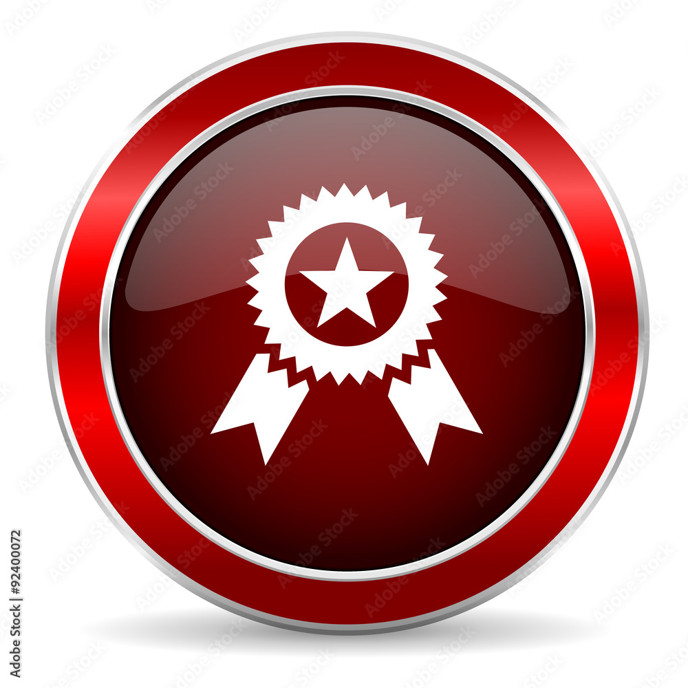 award red circle glossy web icon, round button with metallic border