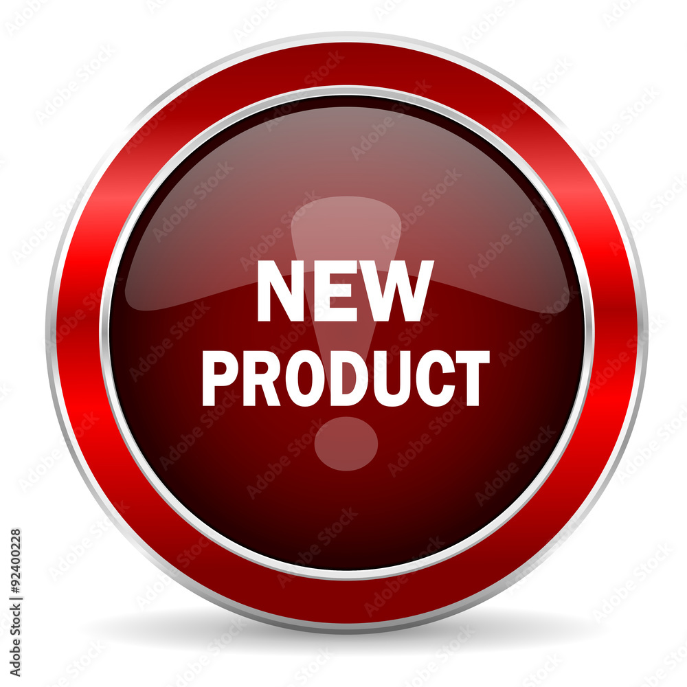 new product red circle glossy web icon, round button with metallic border new product red circle glossy web icon, round button with metallic border