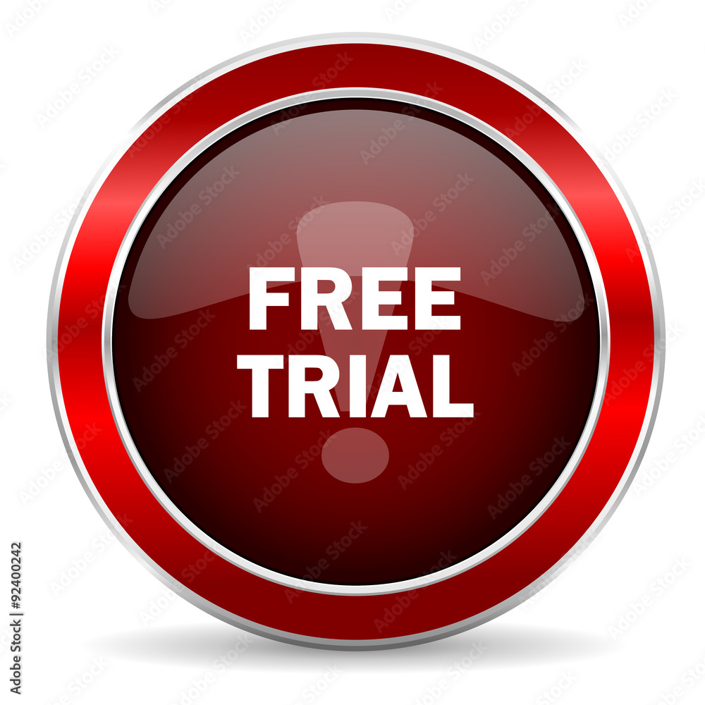 free trial red circle glossy web icon, round button with metallic border free trial red circle glossy web icon, round button with metallic border