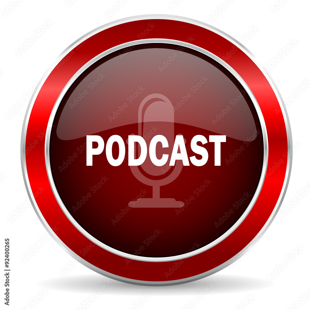 podcast red circle glossy web icon, round button with metallic border podcast red circle glossy web icon, round button with metallic border